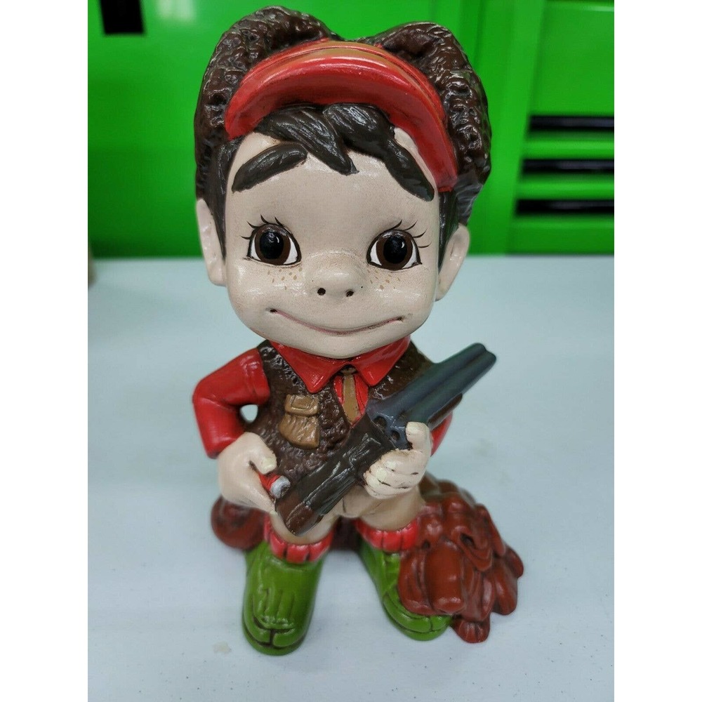 Smiley Hunter Boy Atlantic Mold Vtg 10.5" Ceramic Figurine Rifle & Hound